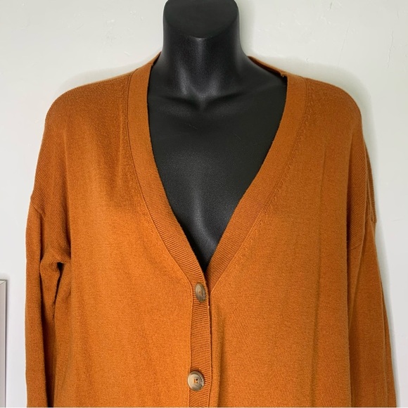 Lucky Brand Burnt Orange Oversized V-Neck Button Cardigan Sweater Small - Picture 2 of 16